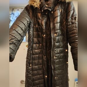 Women's Quilted Black Coat Full Length